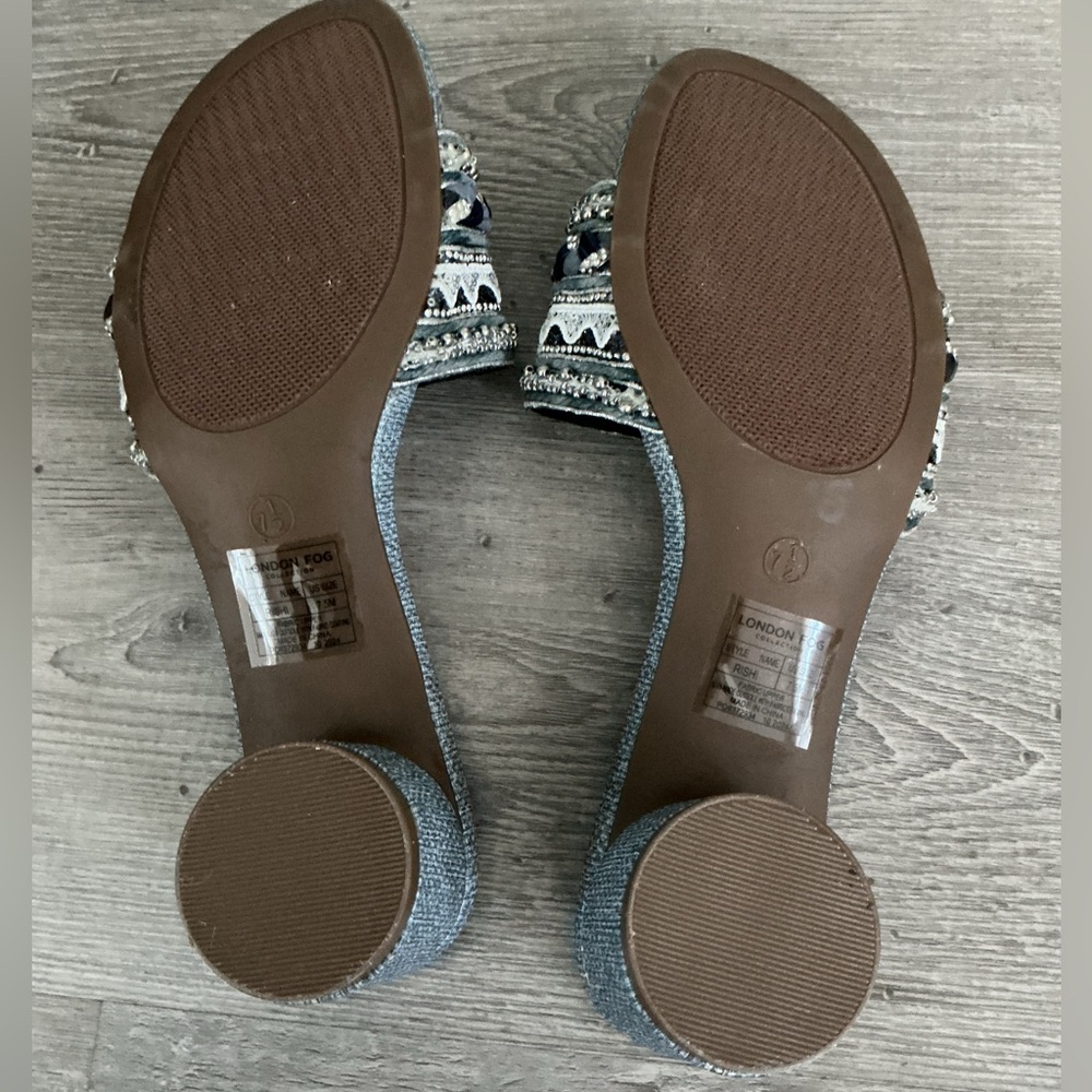 London Fog Rishi beaded and embellished denim mules - Picture 5 of 8